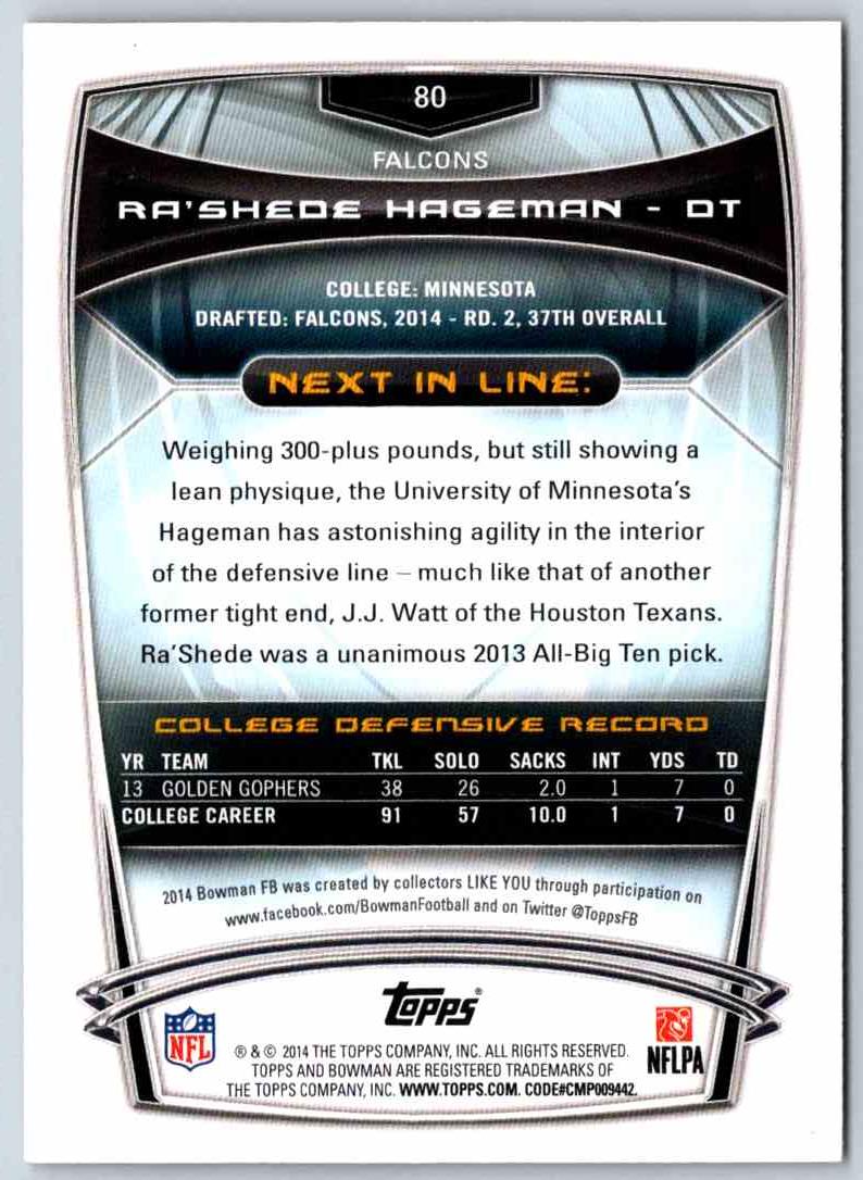 2014 Bowman Football Raâ€™Shede Hageman