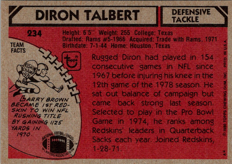 1980 Topps Diron Talbert