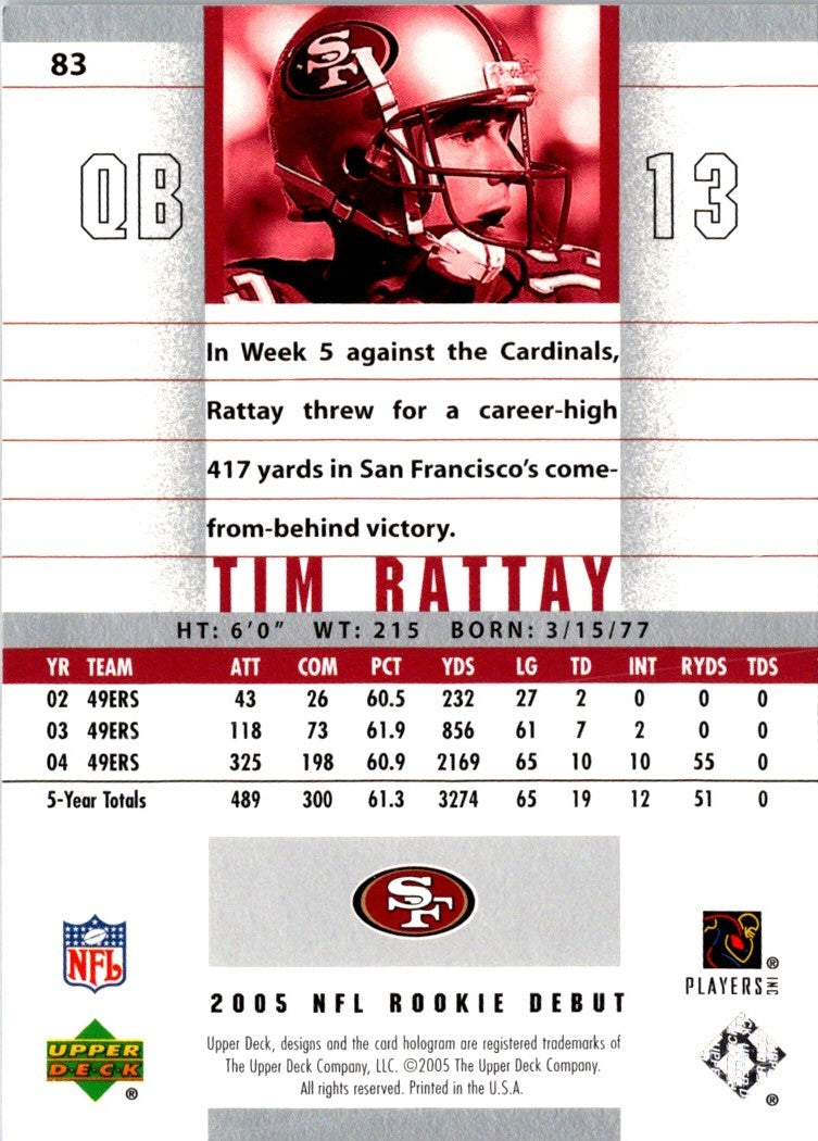 2005 Upper Deck Rookie Debut Tim Rattay