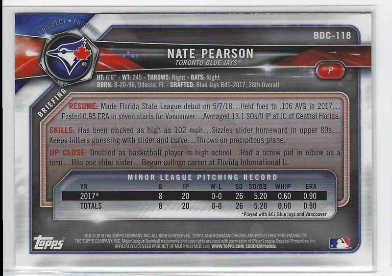 2018 Bowman Chrome Nate Pearson Rhp