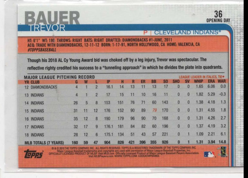 2019 Topps Opening Day Trevor Bauer