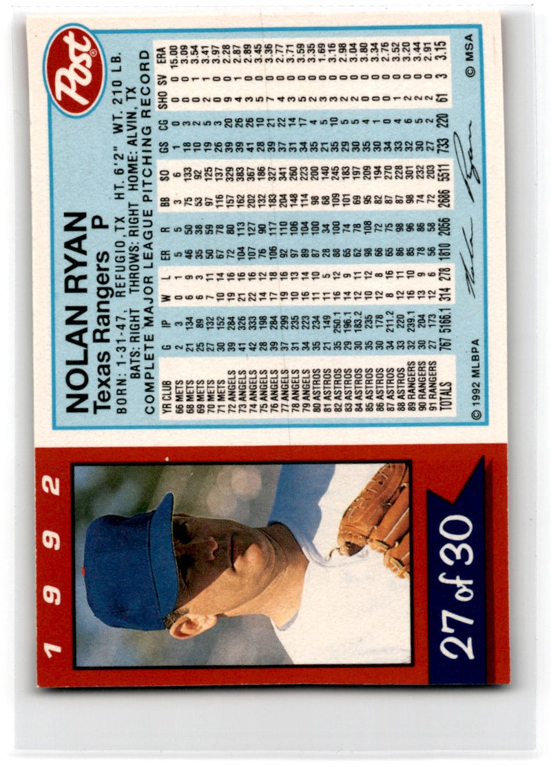 1992 Post Cereal Nolan Ryan