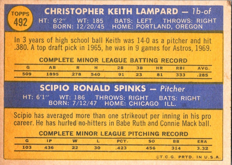 1970 Topps Astros 1970 Rookie Stars - Keith Lampard/Scipio Spinks