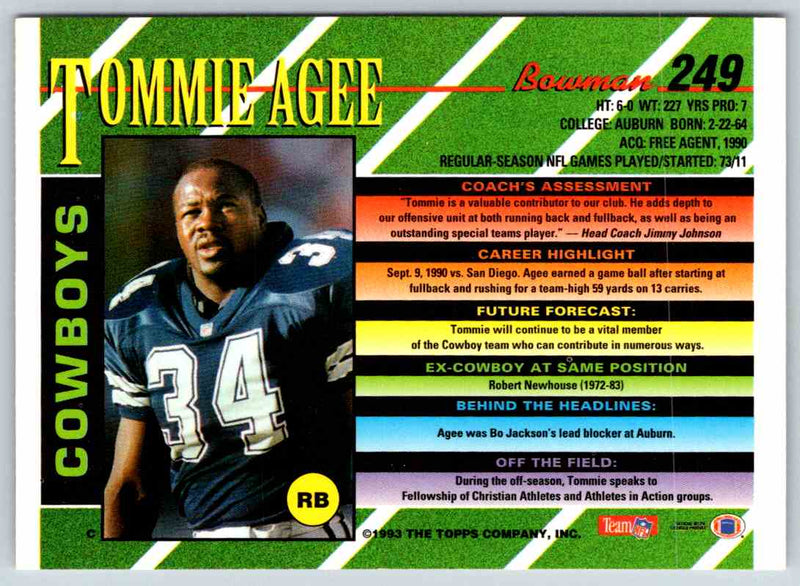 1993 Bowman Football Tommie Agee