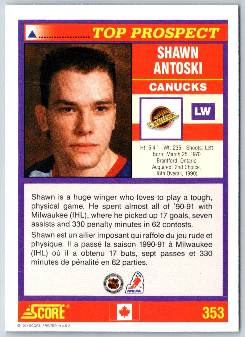 1991 Score Canadian Bilingual Shawn Antoski