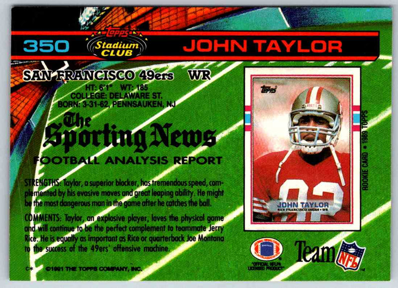 1991 Topps Stadium Club Football John Taylor