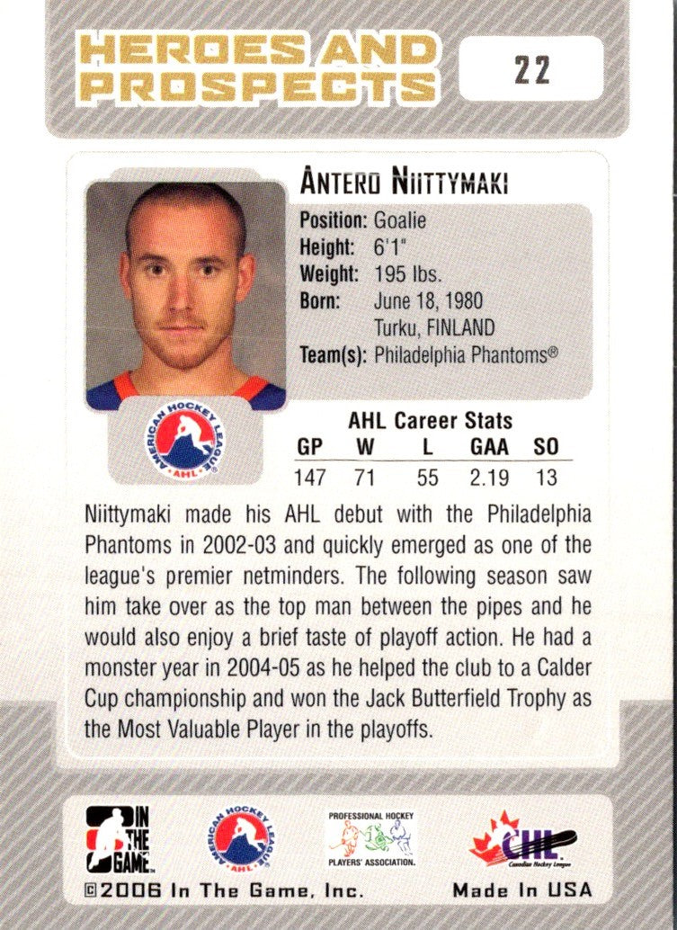 2006 In The Game Heroes and Prospects Antero Niittymaki