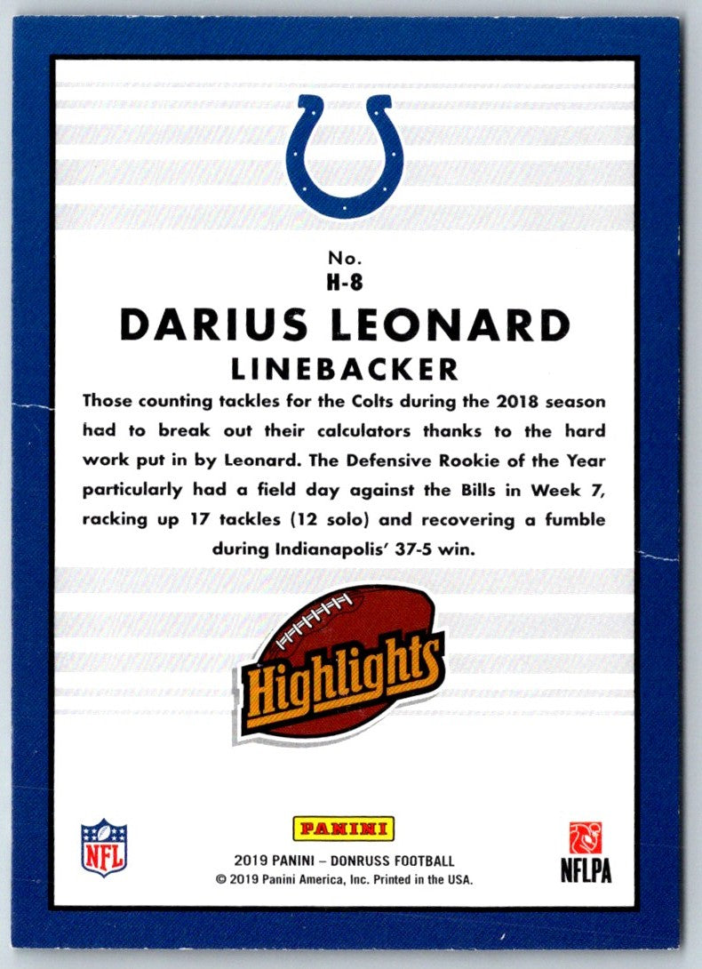 2019 Donruss Highlights Darius Leonard