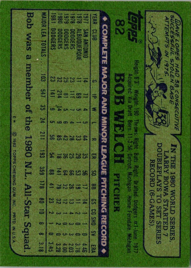 1982 Topps Bob Welch