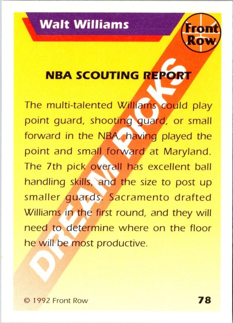 1992 Front Row Dream Picks Walt Williams