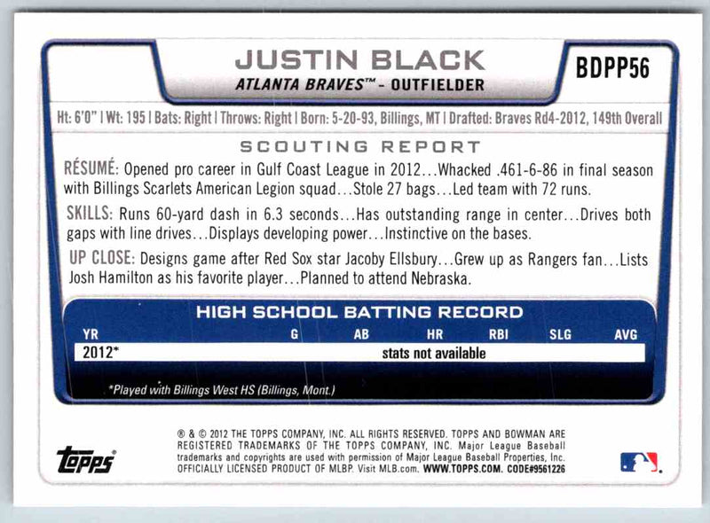 2012 Bowman Justin Black