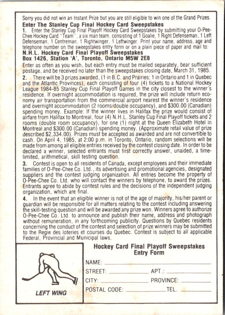 1984 O-Pee-Chee Centreman