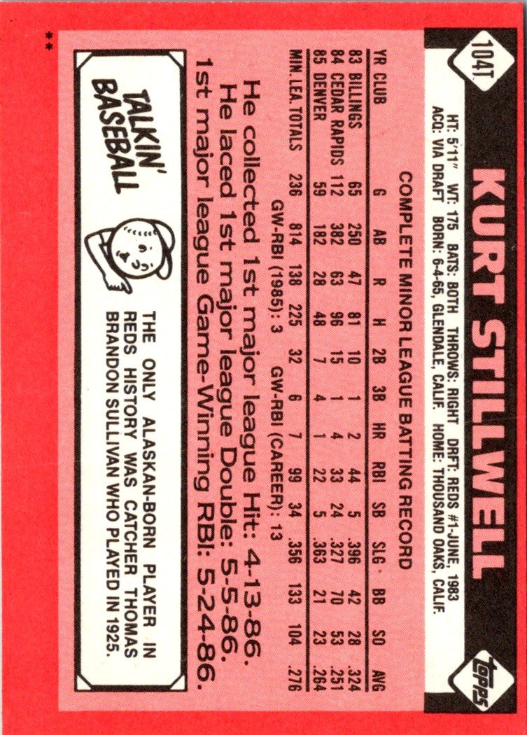 1986 Topps Traded Kurt Stillwell