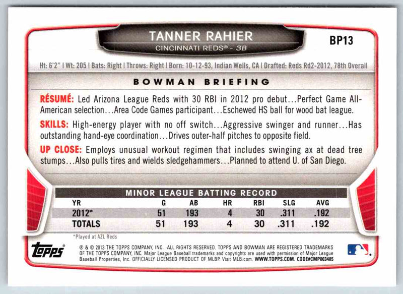 2013 Bowman Tanner Rahier