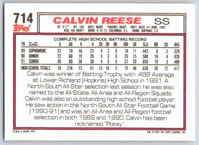 1992 Topps Calvin Reese