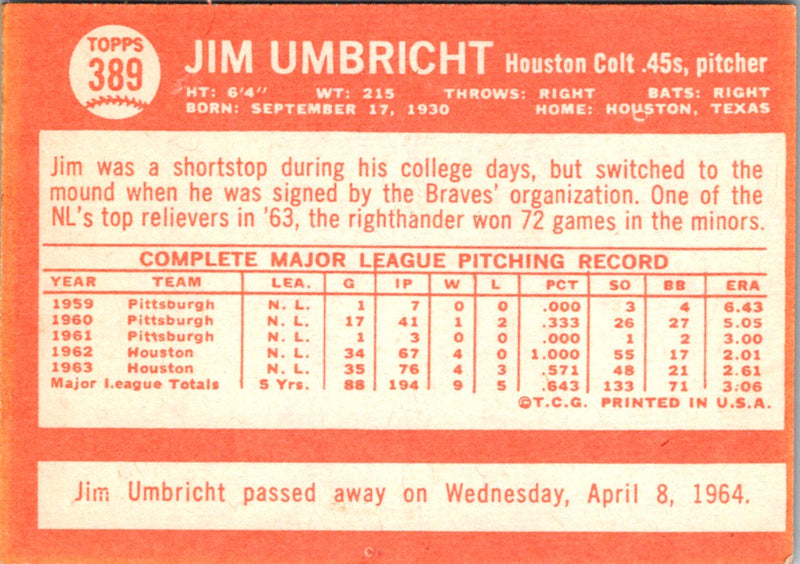 1964 Topps Jim Umbricht