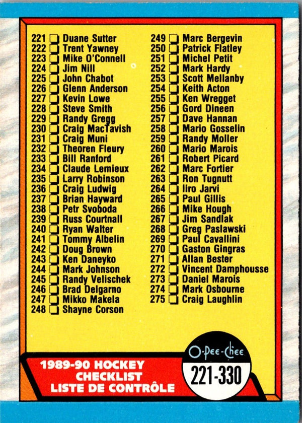 1989 O-Pee-Chee Checklist 221-330 #330