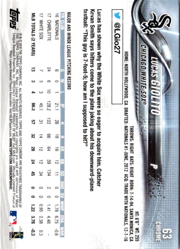 2018 Topps Chrome Lucas Giolito