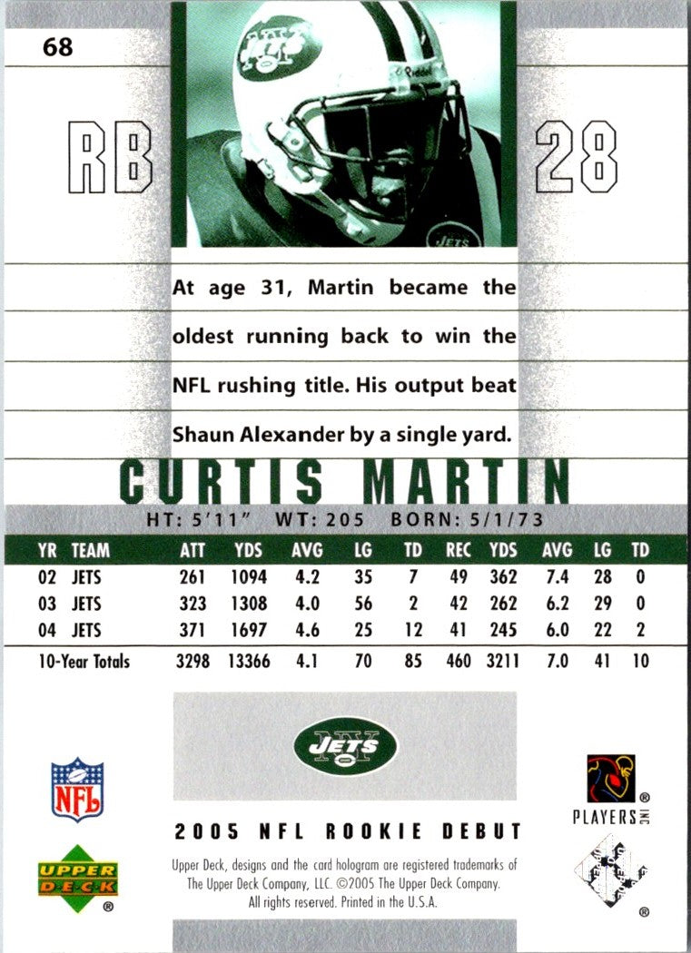 2005 Upper Deck Rookie Debut Curtis Martin