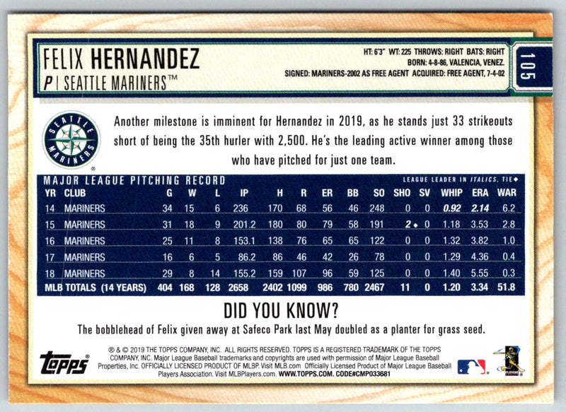 2019 Topps Big League Felix Hernandez