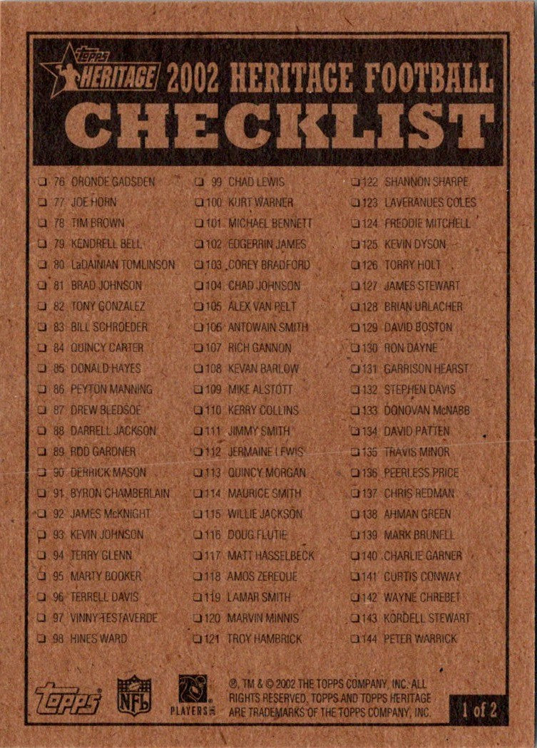 2002 Topps Heritage Checklists Checklist Checklist 1 of 2