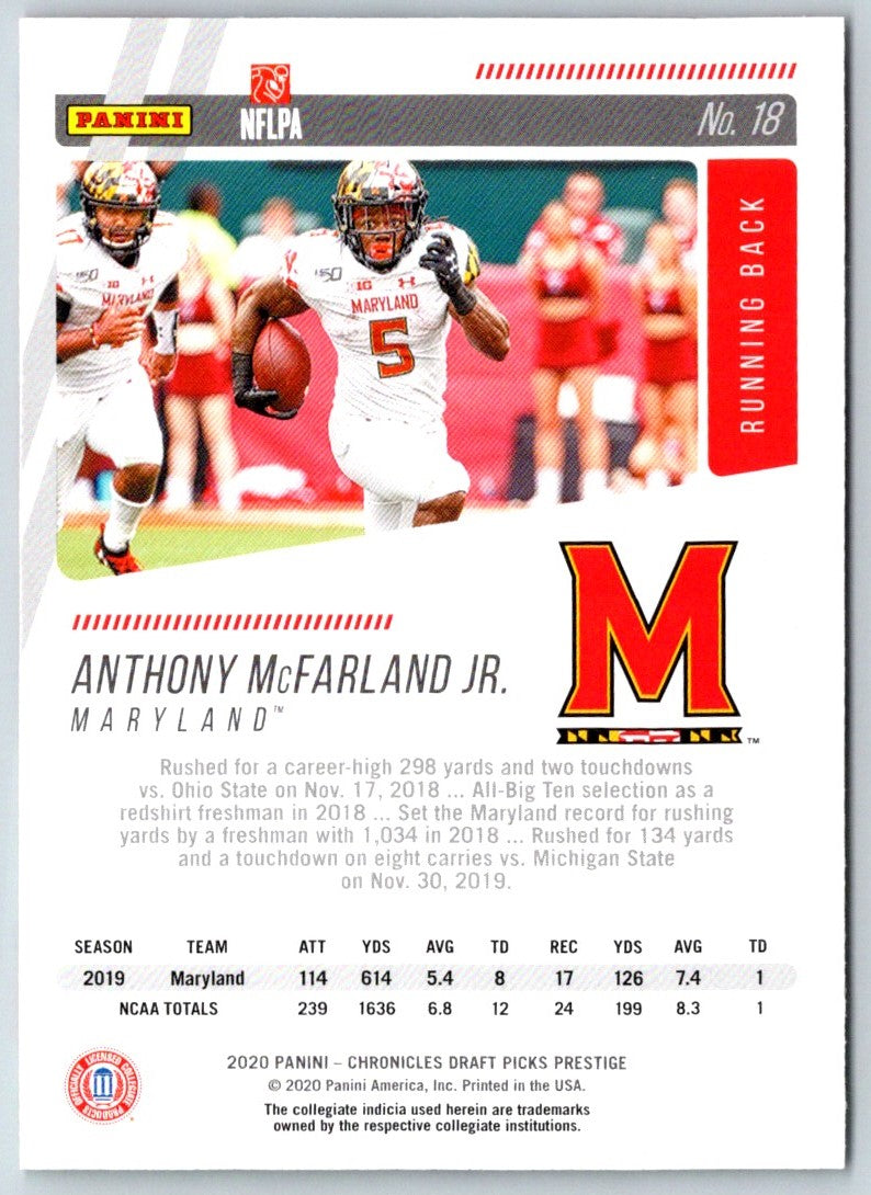 2020 Panini Chronicles Draft Picks Prestige Blue Anthony McFarland Jr.