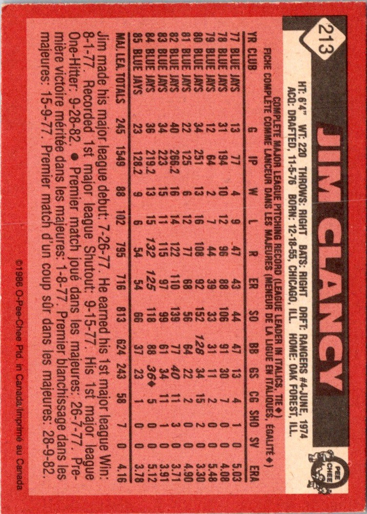 1986 O-Pee-Chee Jim Clancy