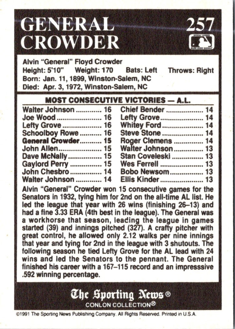 1991 Conlon Collection TSN General Crowder