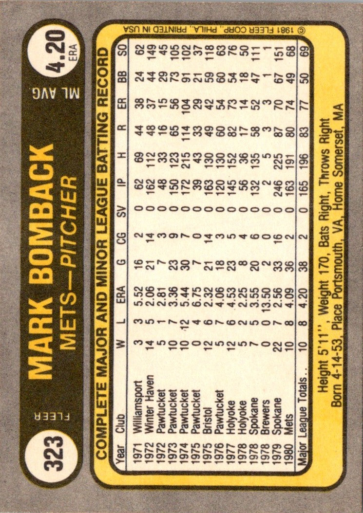 1981 Fleer Mark Bomback