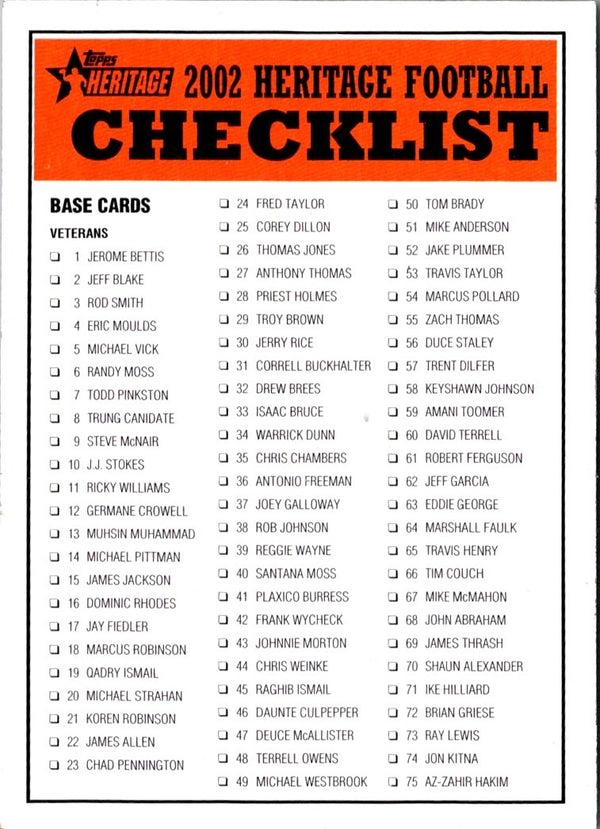 2002 Topps Heritage Checklists Checklist Checklist 1 of 2 #1