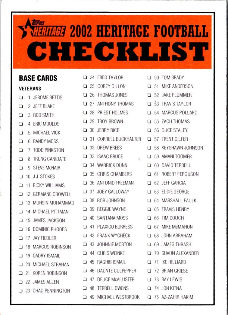 2002 Topps Heritage Checklists Checklist Checklist 1 of 2