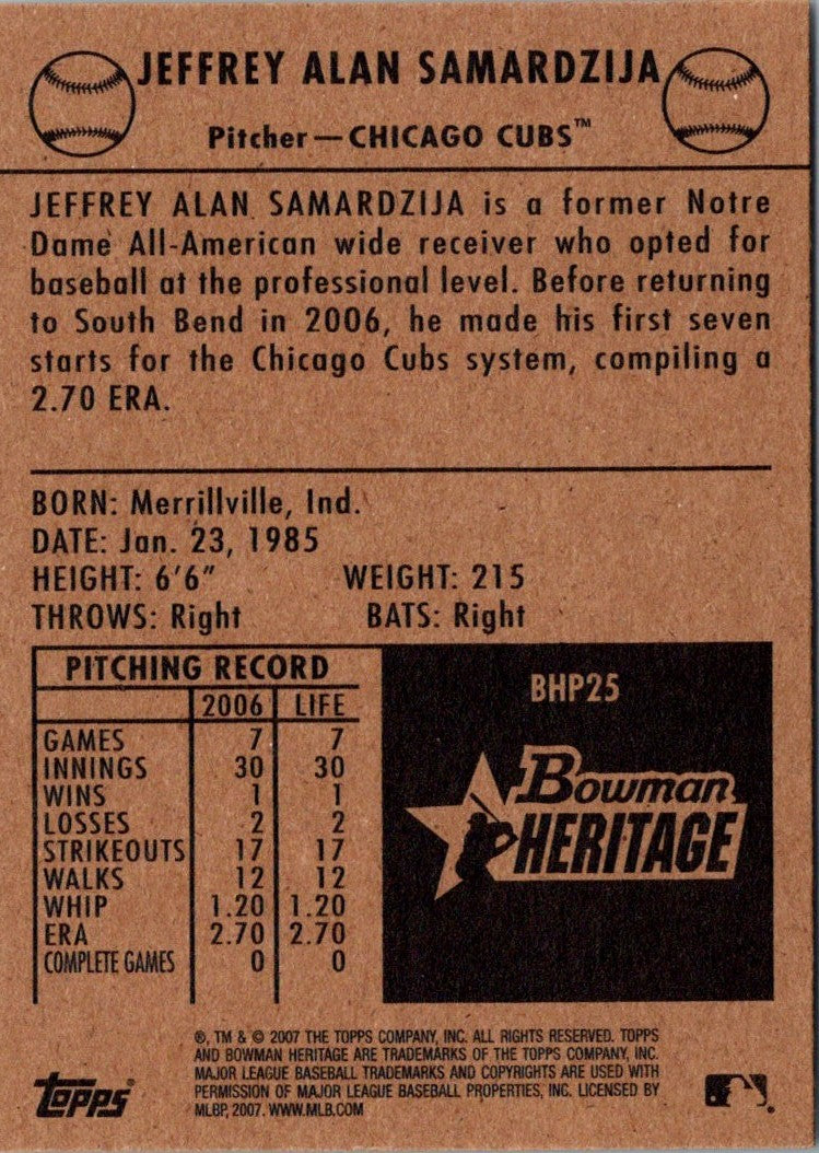 2007 Bowman Heritage Prospects Jeff Samardzija