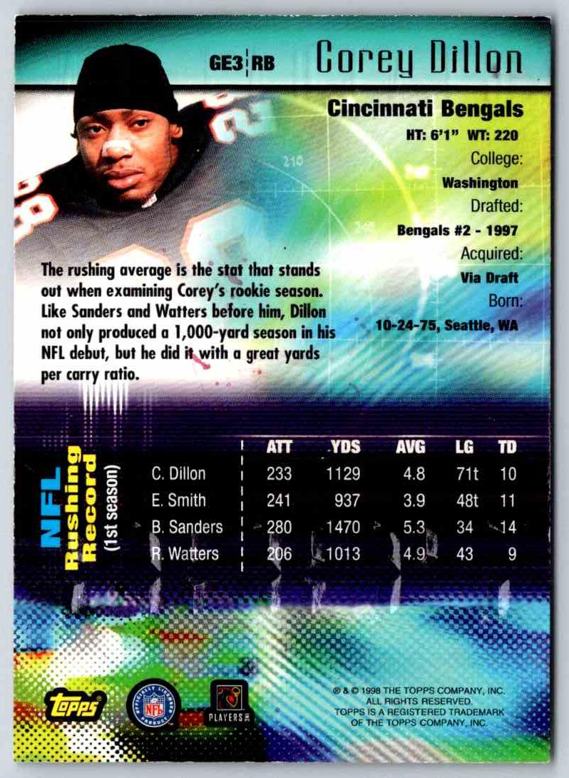 1991 Topps Stadium Club Football Corey Dillon