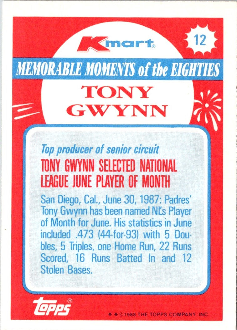 1988 Topps Kmart Memorable Moments Tony Gwynn