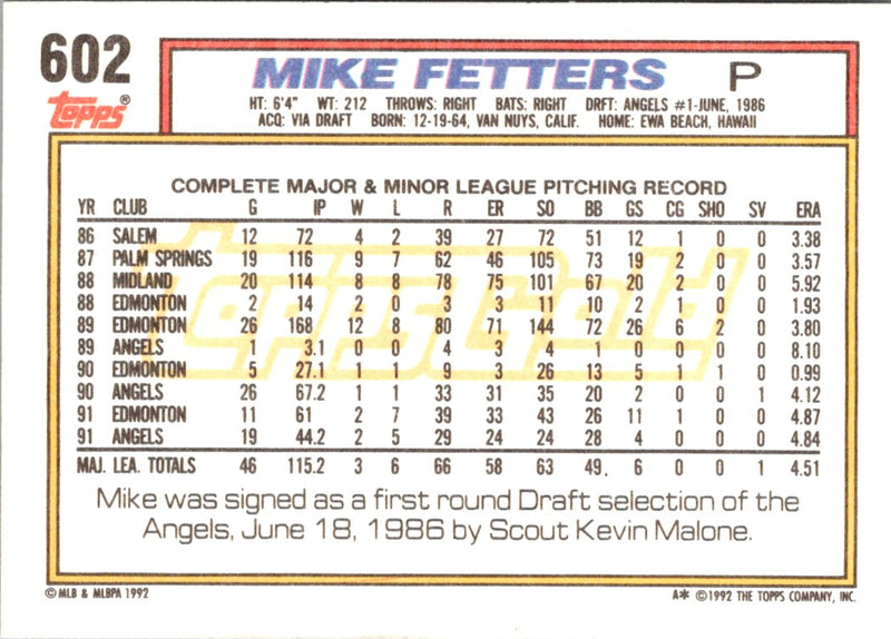 1992 Topps Mike Fetters