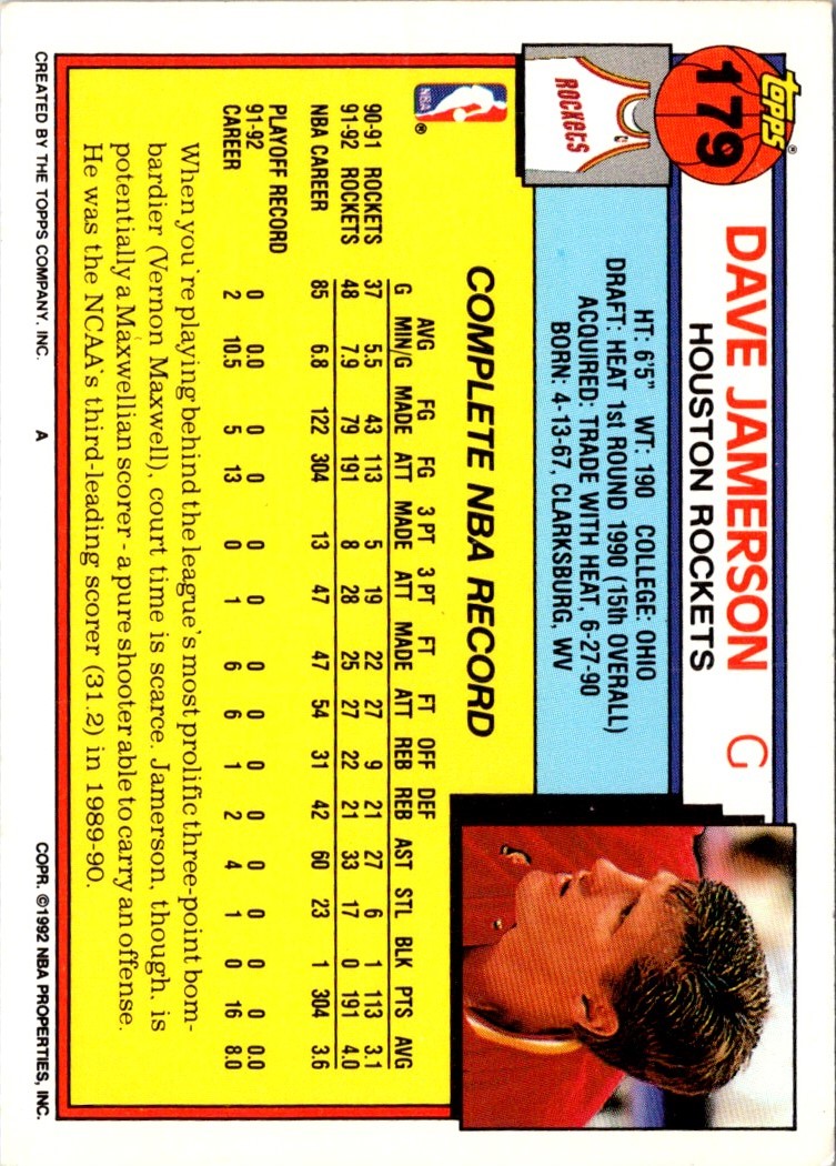 1992 Topps Dave Jamerson