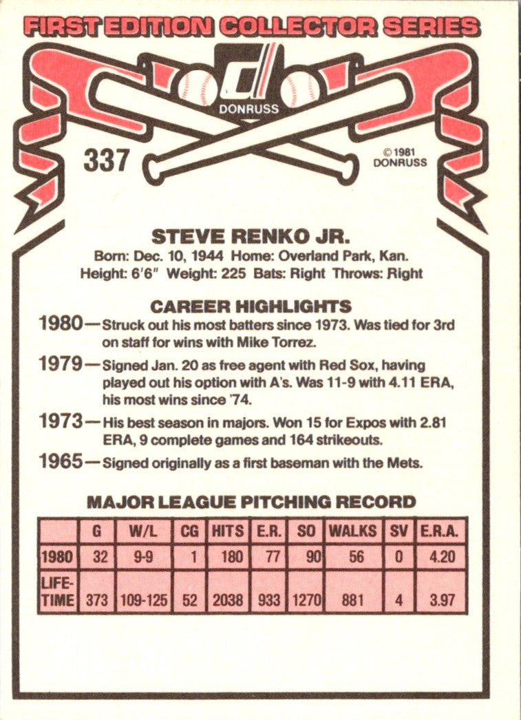 1981 Donruss Steve Renko