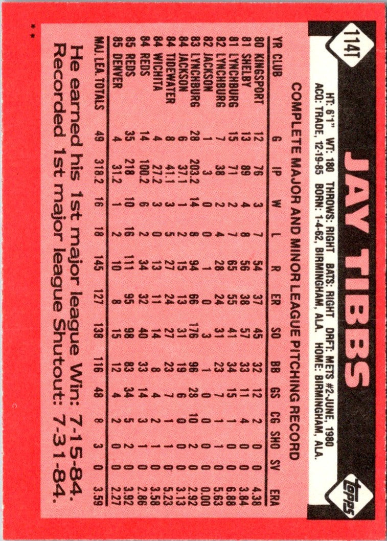 1986 Topps Traded Jay Tibbs