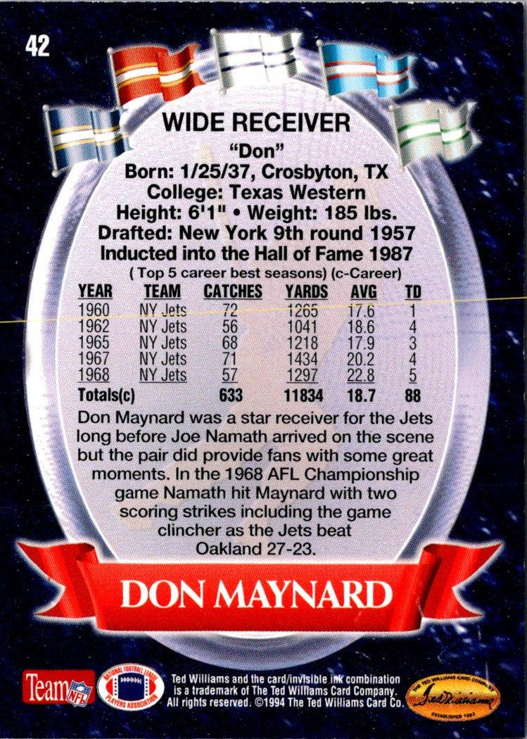 1994 Ted Williams Roger Staubach's NFL Don Maynard