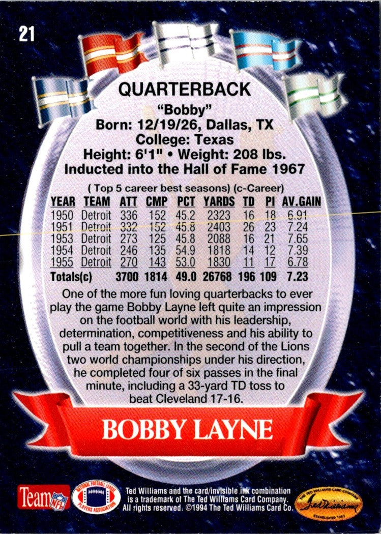 1994 Ted Williams Roger Staubach's NFL Bobby Layne