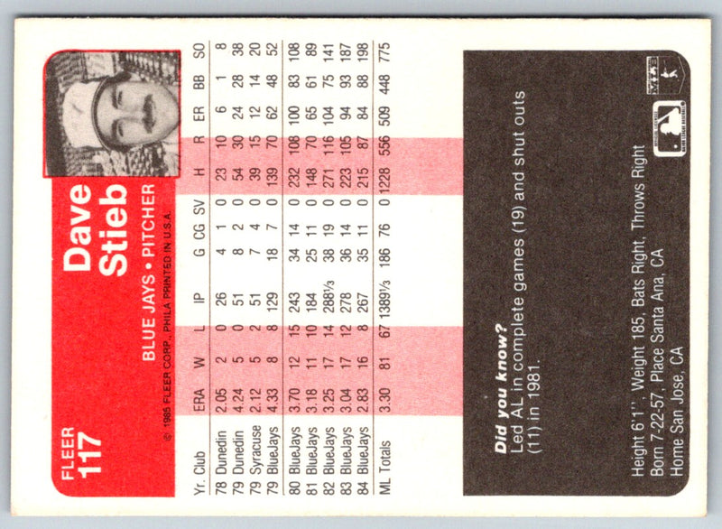 1985 Fleer Dave Stieb