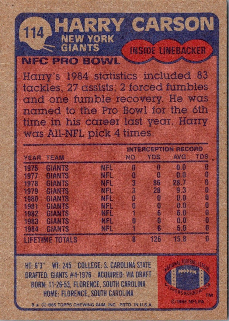 1985 Topps Harry Carson