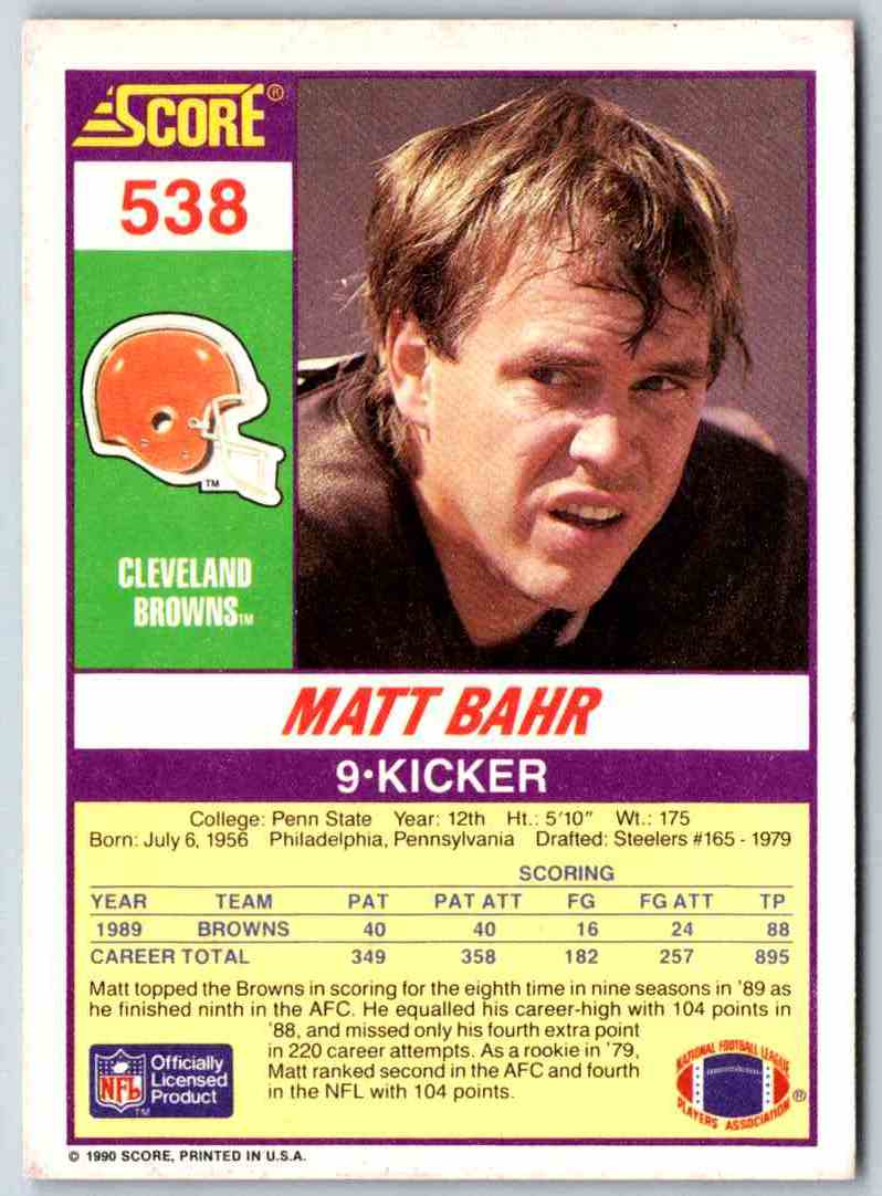 1990 Score Matt Bahr