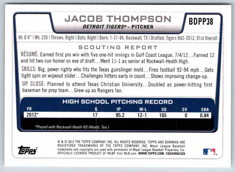 2012 Bowman Jacob Thompson