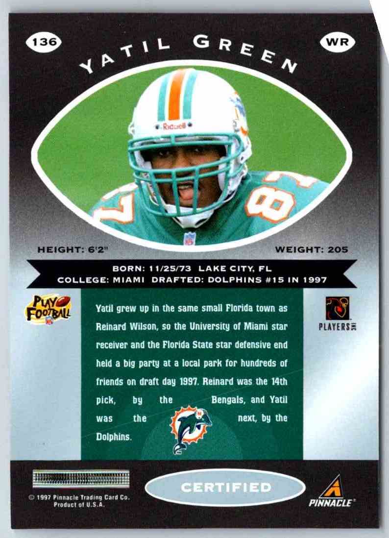 1997 Pinnacle Certified NFL Yatil Green