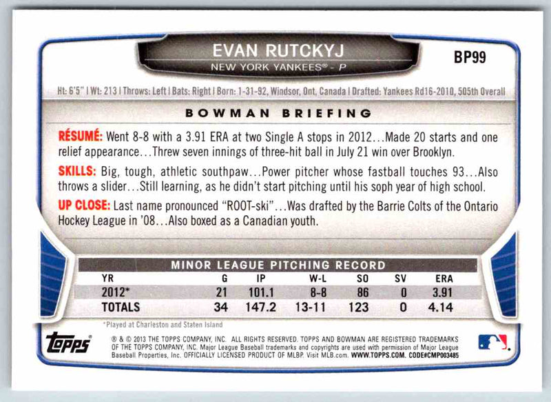 2013 Bowman Evan Rutckyj