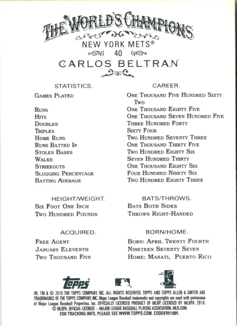 2010 Topps Allen & Ginter Carlos Beltran