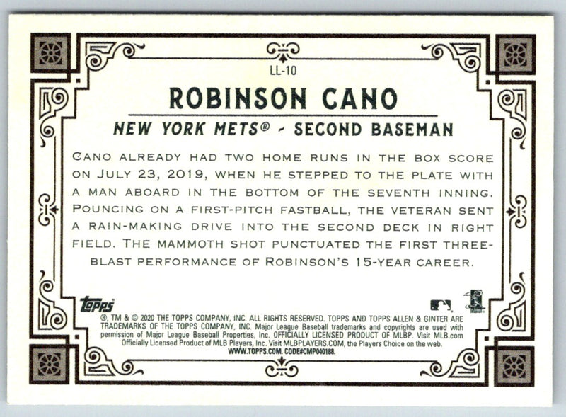 2020 Topps Allen & Ginter Longball Lore Robinson Cano