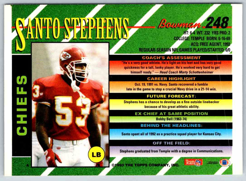 1993 Bowman Football Santo Stephens