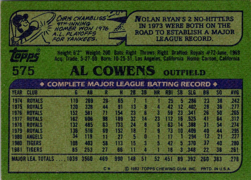 1982 Topps Al Cowens